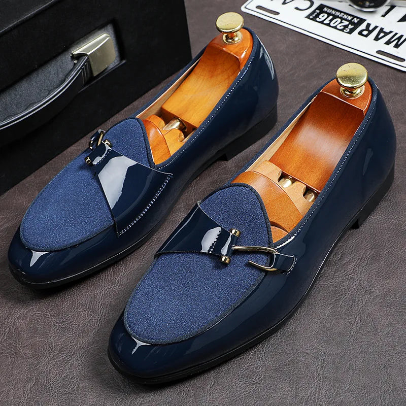High-Gloss Patent Men's Luxury Loafers with Polished Metal Bit