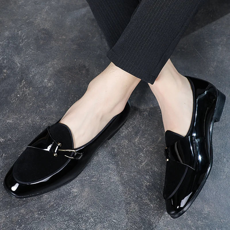 High-Gloss Patent Men's Luxury Loafers with Polished Metal Bit