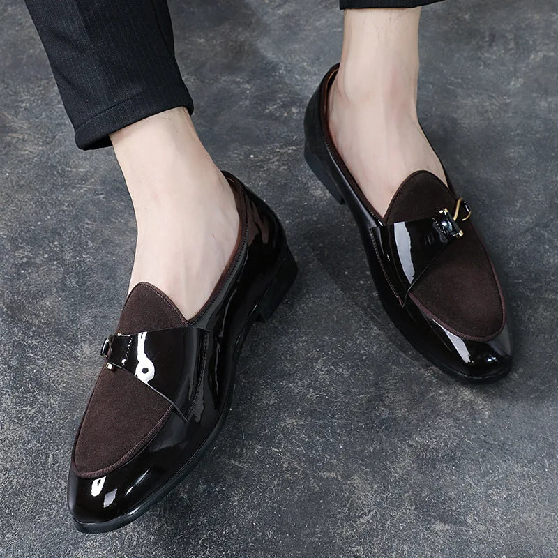 High-Gloss Patent Men's Luxury Loafers with Polished Metal Bit