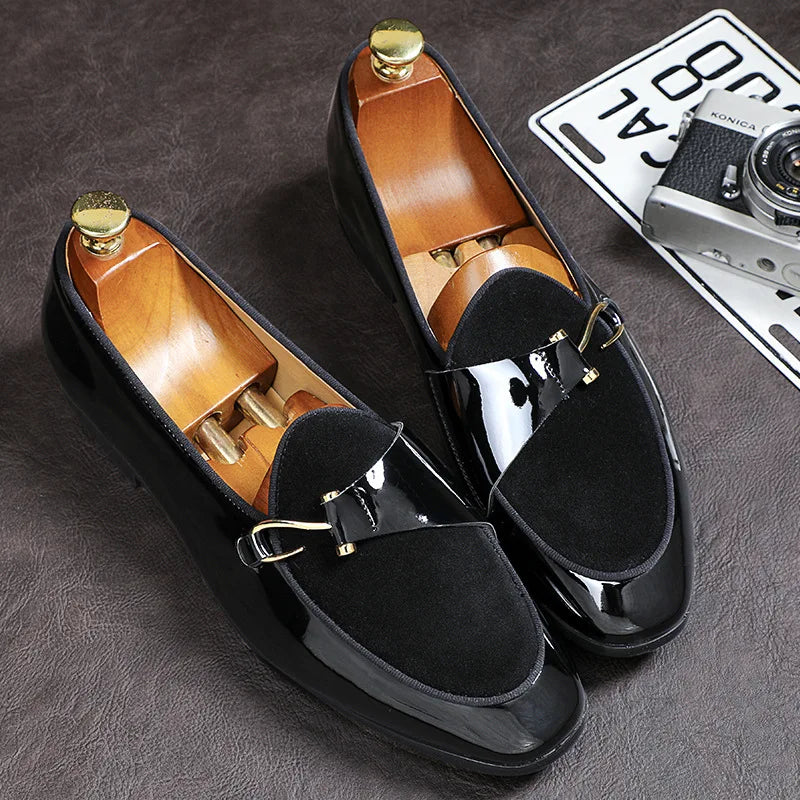 High-Gloss Patent Men's Luxury Loafers with Polished Metal Bit