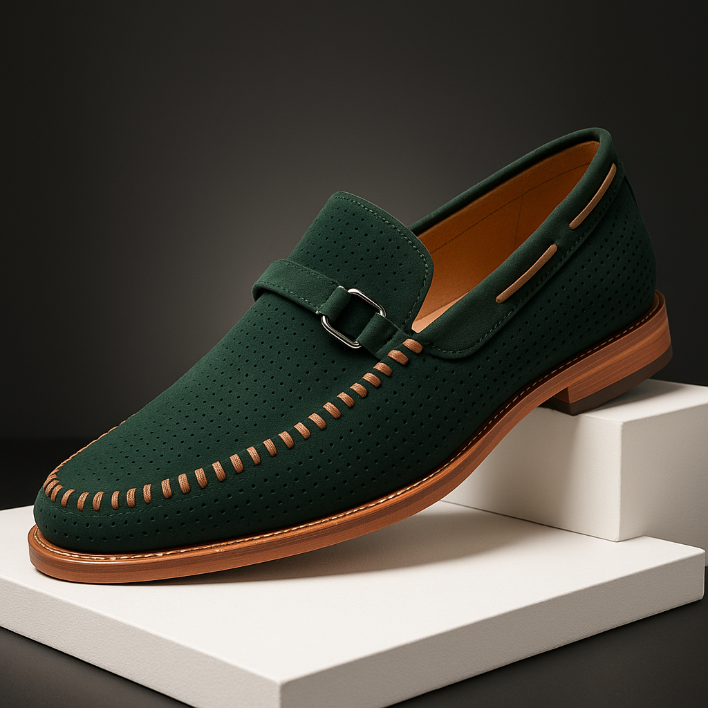 Men's Perforated Buckle Loafers for Smart Casual Style