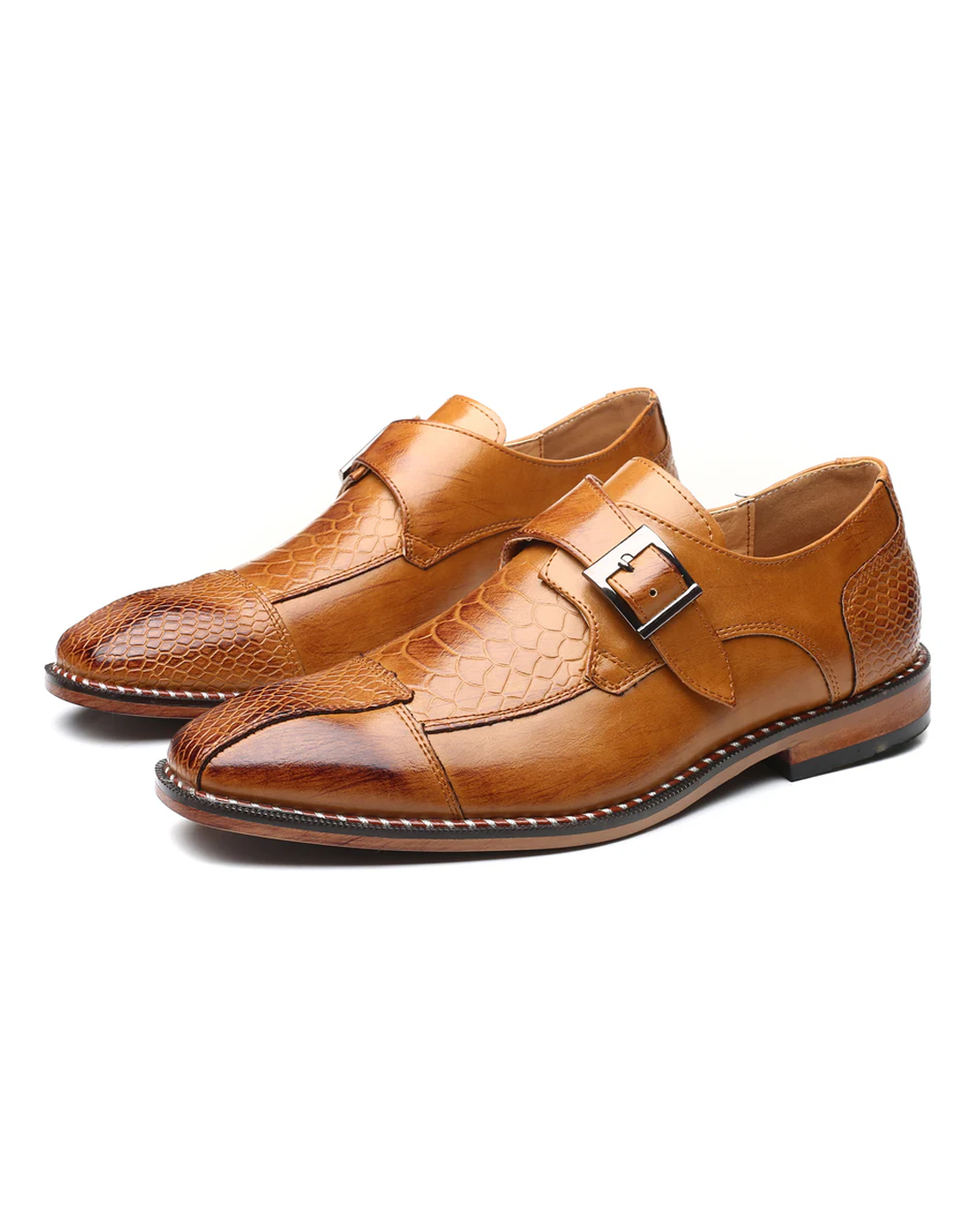 Men's Embossed Reptile Monk Strap Dress Shoes