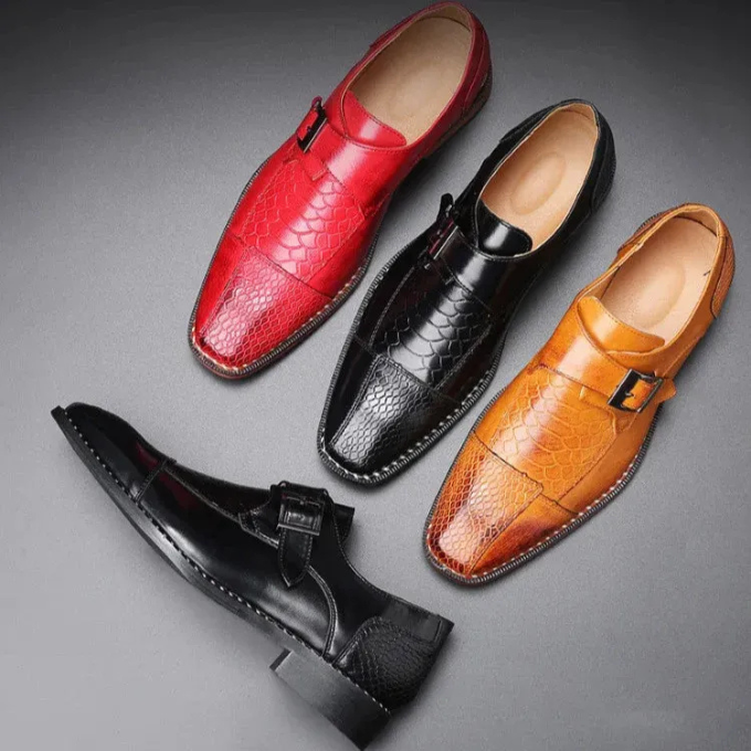 Men's Embossed Reptile Monk Strap Dress Shoes