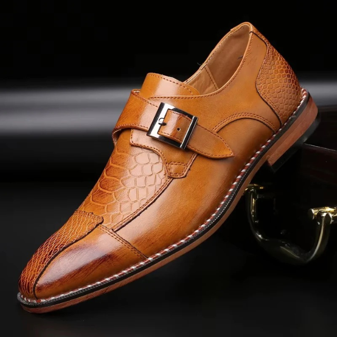 Men's Embossed Reptile Monk Strap Dress Shoes