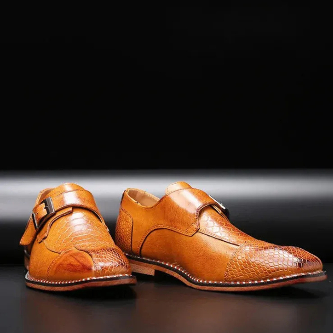 Men's Embossed Reptile Monk Strap Dress Shoes