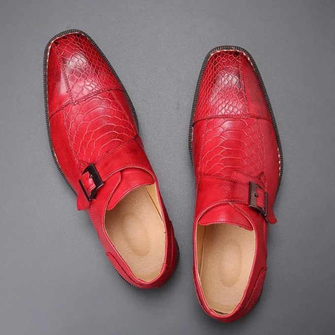 Men's Embossed Reptile Monk Strap Dress Shoes