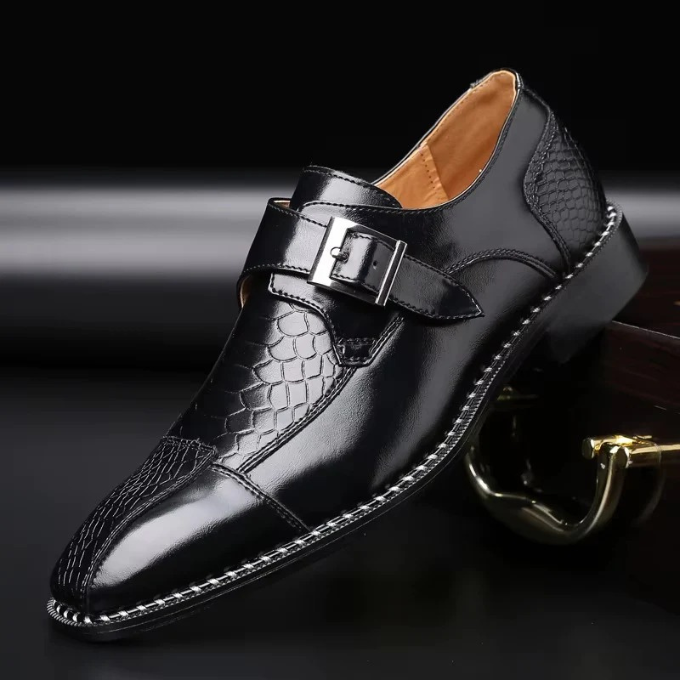 Men's Embossed Reptile Monk Strap Dress Shoes