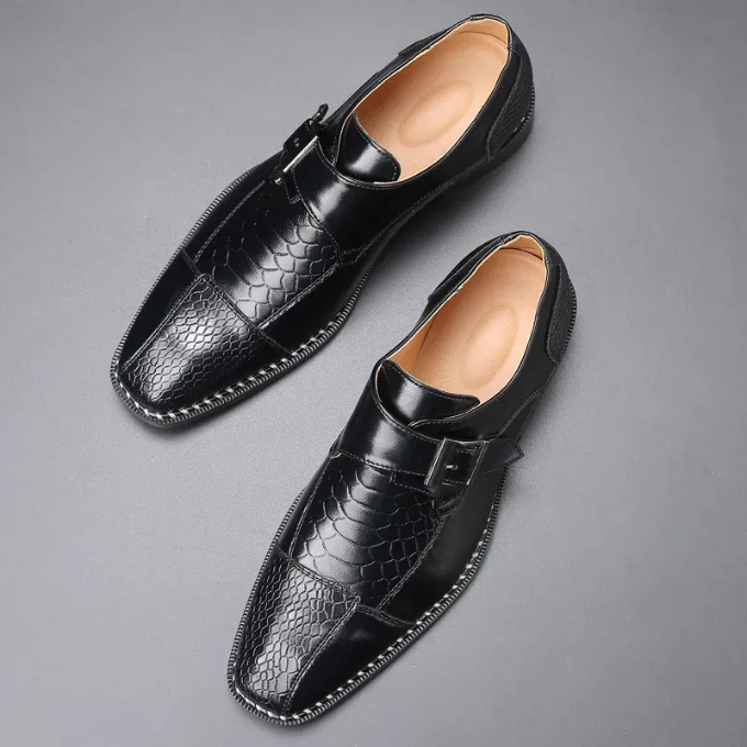 Men's Embossed Reptile Monk Strap Dress Shoes