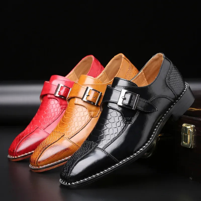 Men's Embossed Reptile Monk Strap Dress Shoes