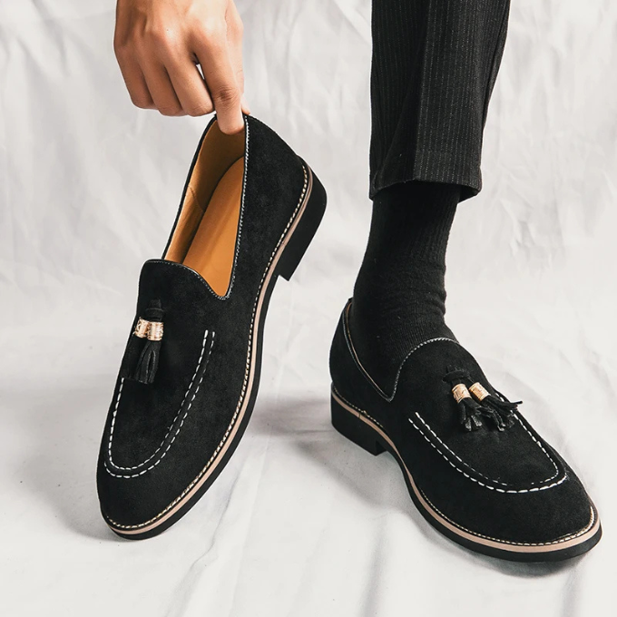 Men's Luxurious Velvet Tassel Loafers with Anti-Slip Sole