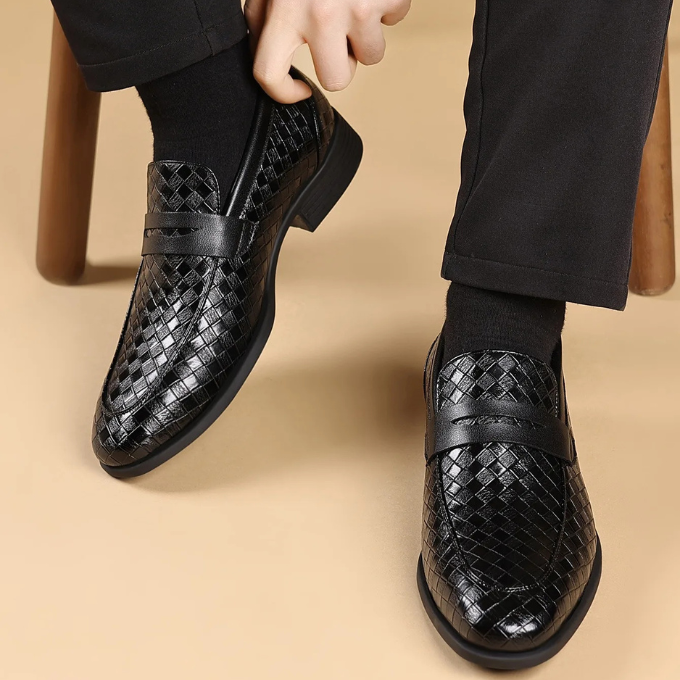 Woven Slip-On Loafers for Men with Polished Finish