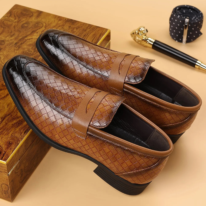 Woven Slip-On Loafers for Men with Polished Finish