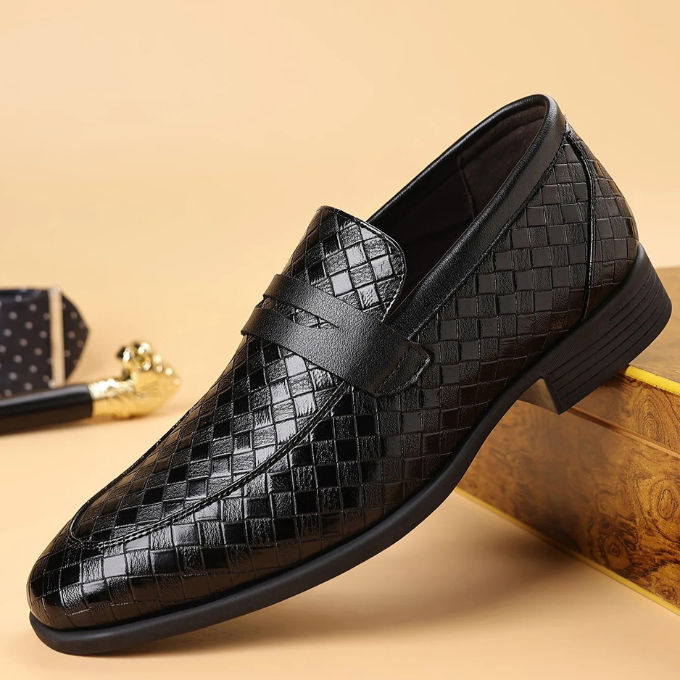 Woven Slip-On Loafers for Men with Polished Finish