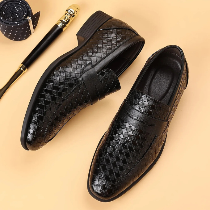 Woven Slip-On Loafers for Men with Polished Finish