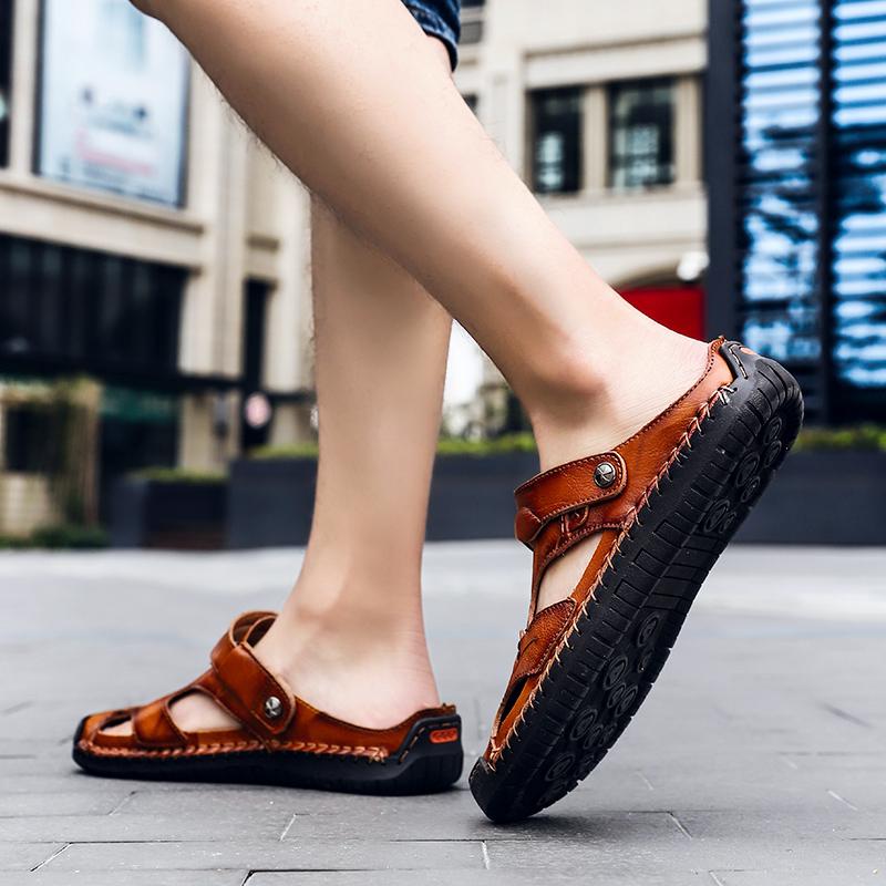 Handmade Men's Breathable Casual Sandals with Rubber Outsole