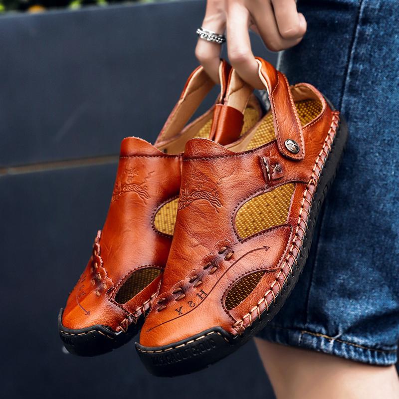Handmade Men's Breathable Casual Sandals with Rubber Outsole
