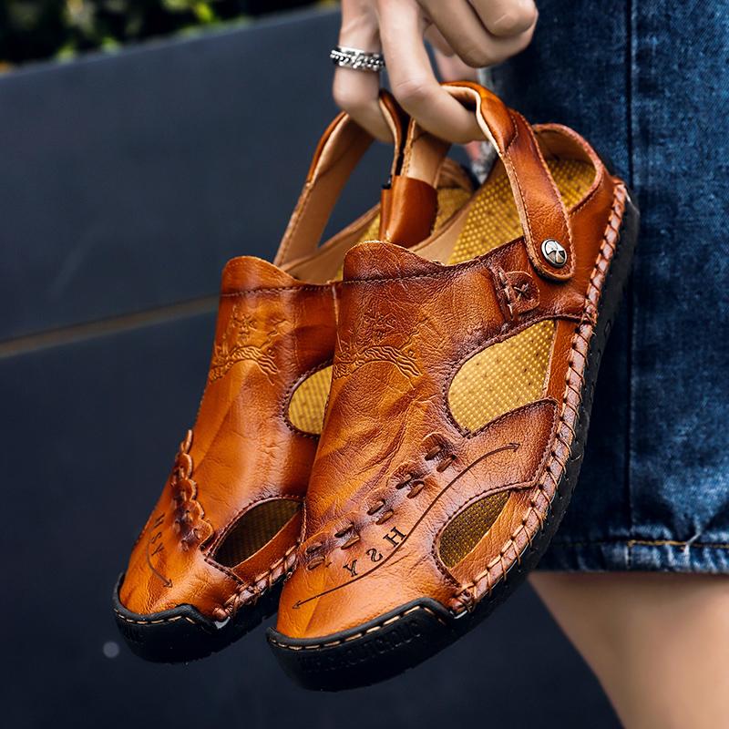 Handmade Men's Breathable Casual Sandals with Rubber Outsole