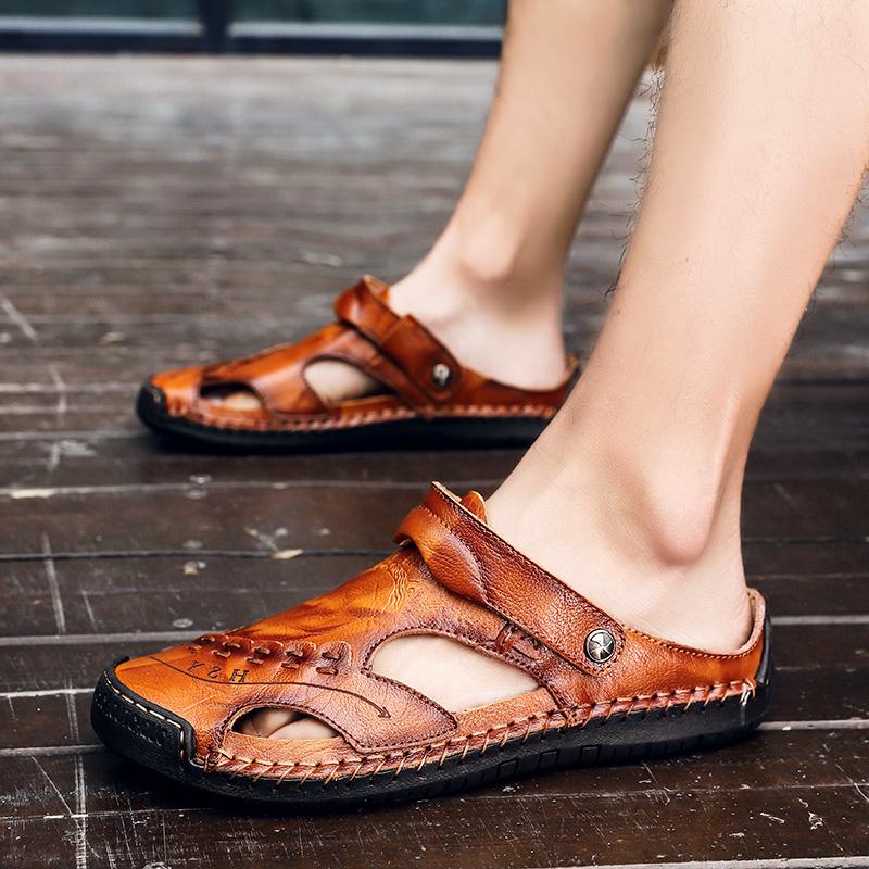 Handmade Men's Breathable Casual Sandals with Rubber Outsole