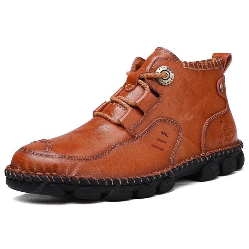 Men's Hand-Stitched Casual Boots with Medium Heel