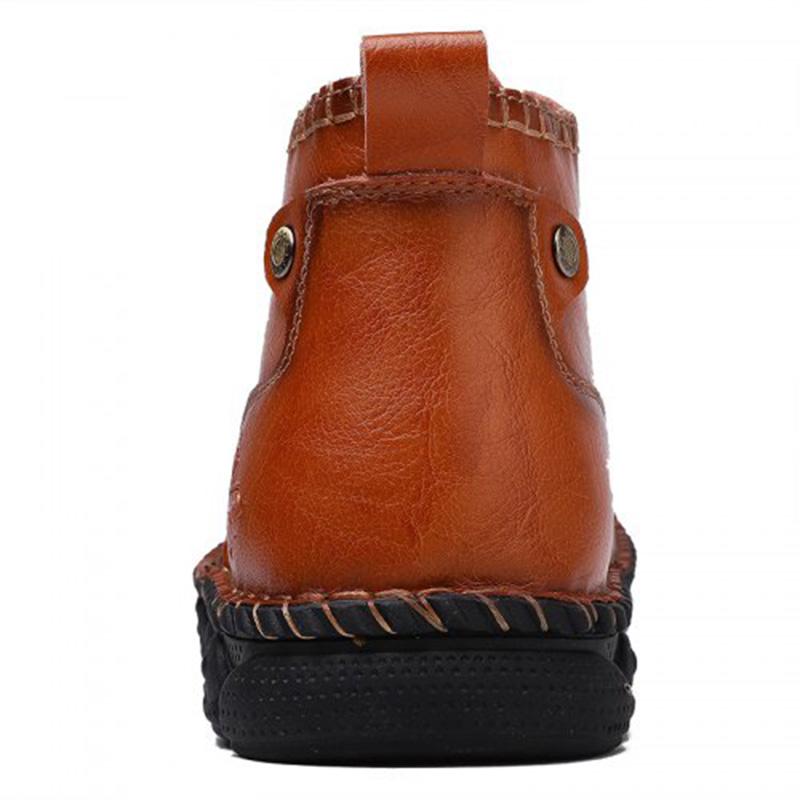 Men's Hand-Stitched Casual Boots with Medium Heel