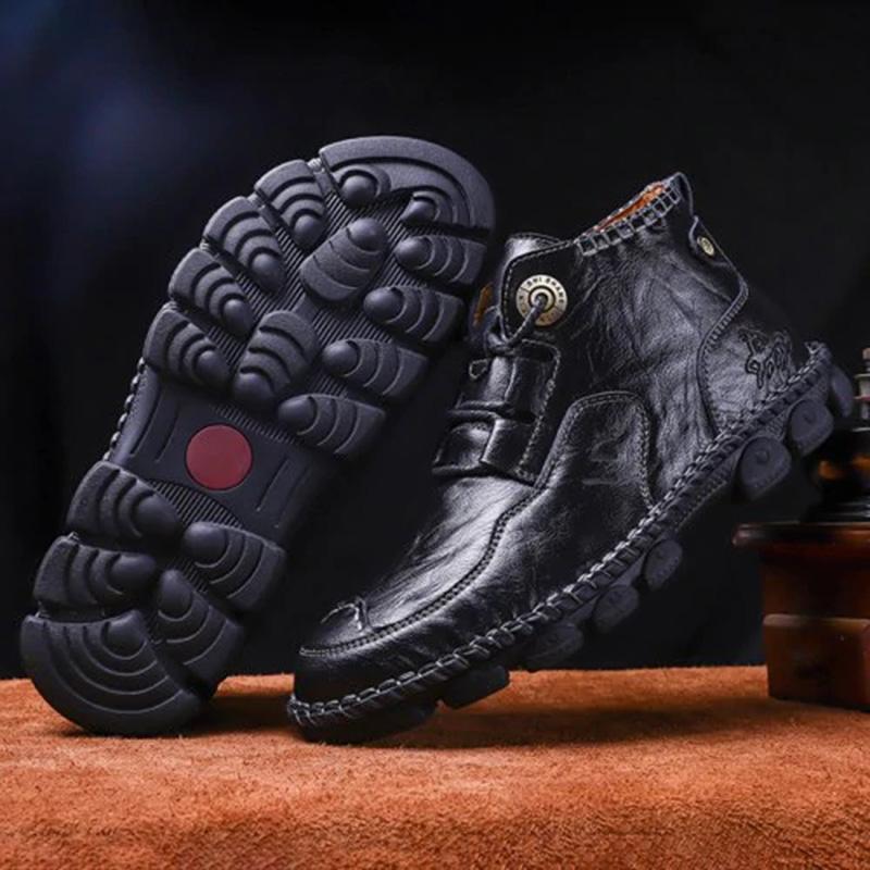 Men's Hand-Stitched Casual Boots with Medium Heel
