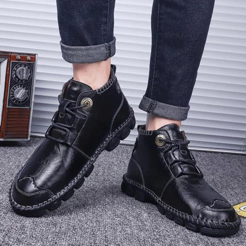 Men's Hand-Stitched Casual Boots with Medium Heel