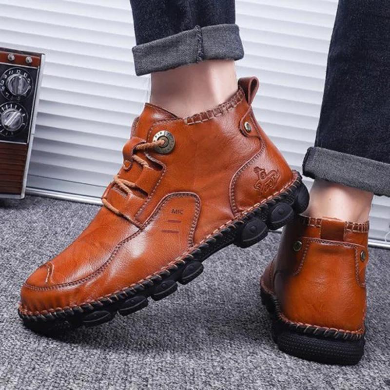 Men's Hand-Stitched Casual Boots with Medium Heel