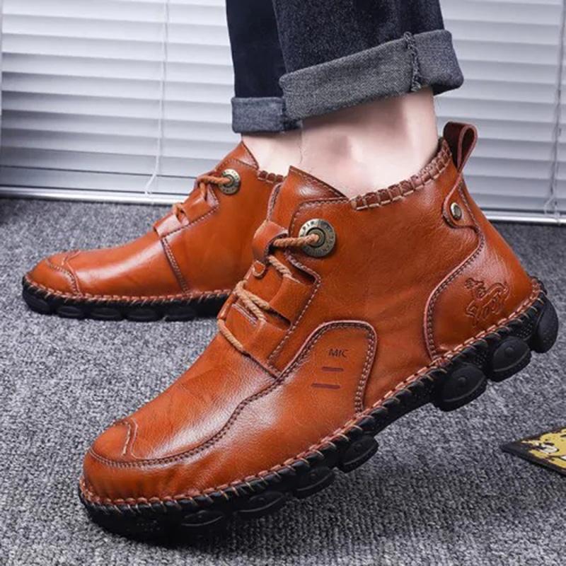 Men's Hand-Stitched Casual Boots with Medium Heel