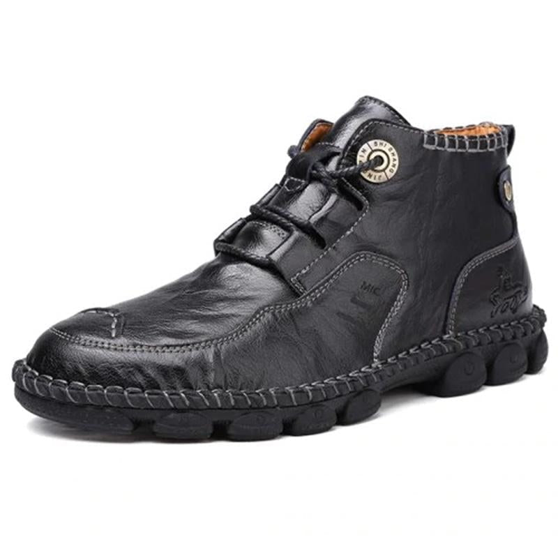 Men's Hand-Stitched Casual Boots with Medium Heel