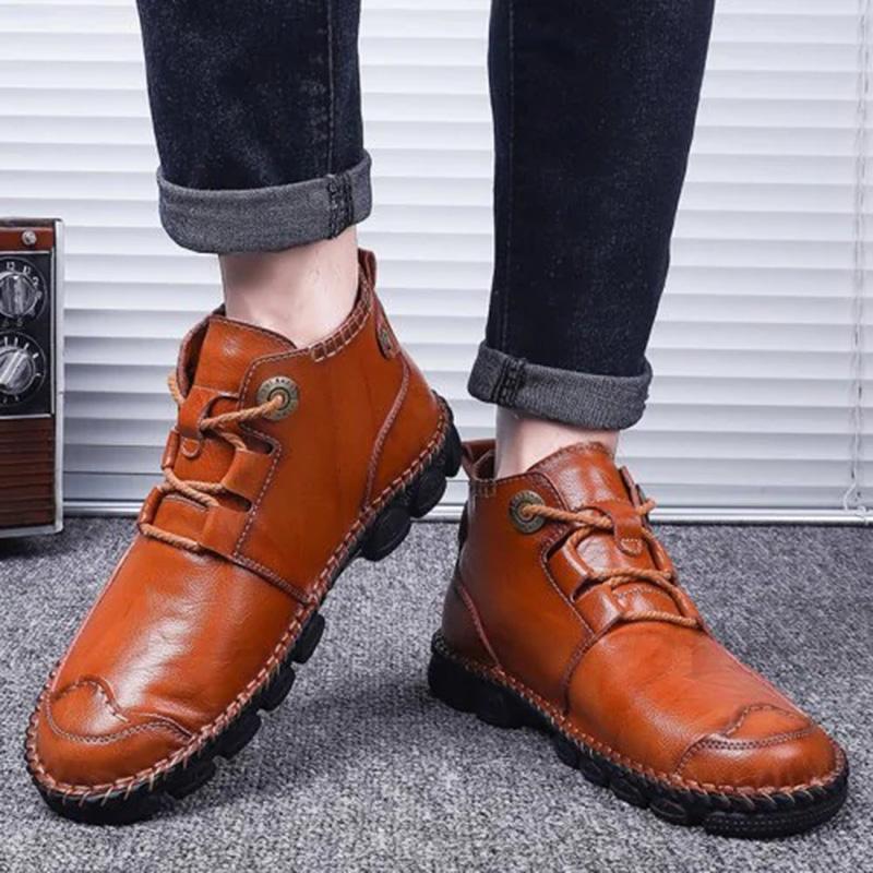Men's Hand-Stitched Casual Boots with Medium Heel