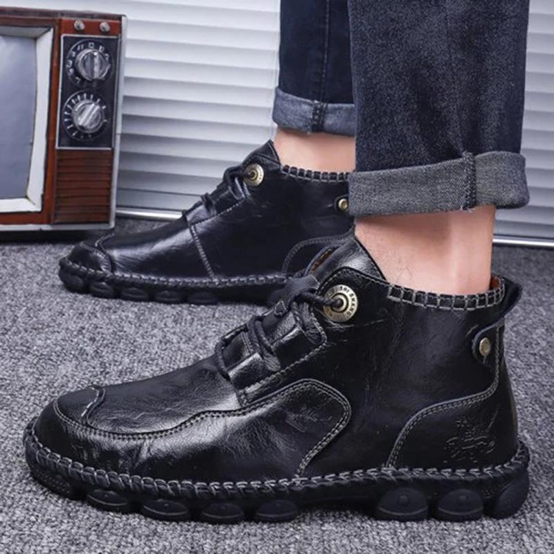 Men's Hand-Stitched Casual Boots with Medium Heel