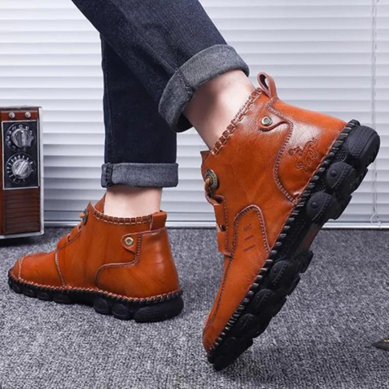 Men's Hand-Stitched Casual Boots with Medium Heel