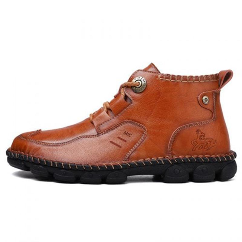 Men's Hand-Stitched Casual Boots with Medium Heel