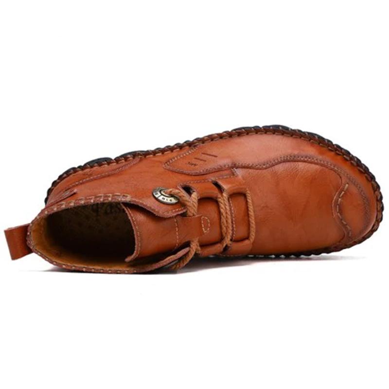 Men's Hand-Stitched Casual Boots with Medium Heel