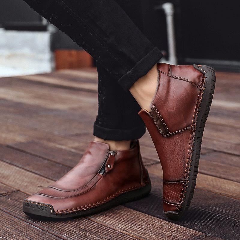 Handcrafted Men's Casual Ankle Boots with Round Toe Design