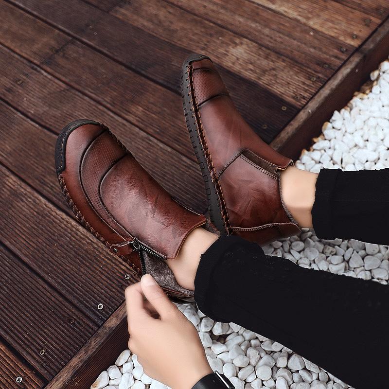 Handcrafted Men's Casual Ankle Boots with Round Toe Design