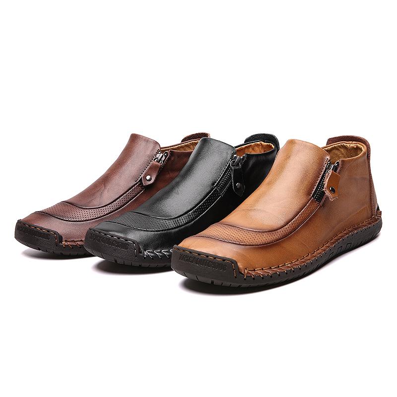 Handcrafted Men's Casual Ankle Boots with Round Toe Design