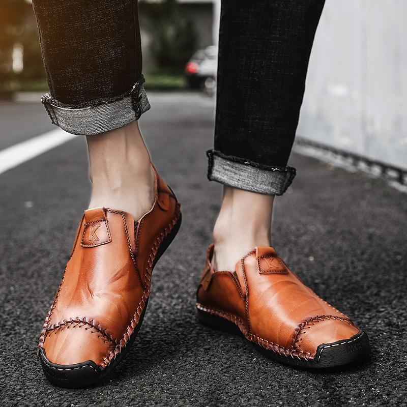 Men's Hand-Stitched Casual Shoes with Soft Rubber Sole