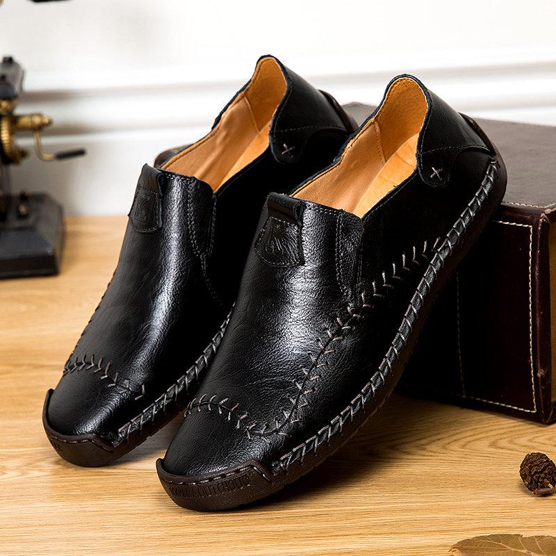 Men's Hand-Stitched Casual Shoes with Soft Rubber Sole
