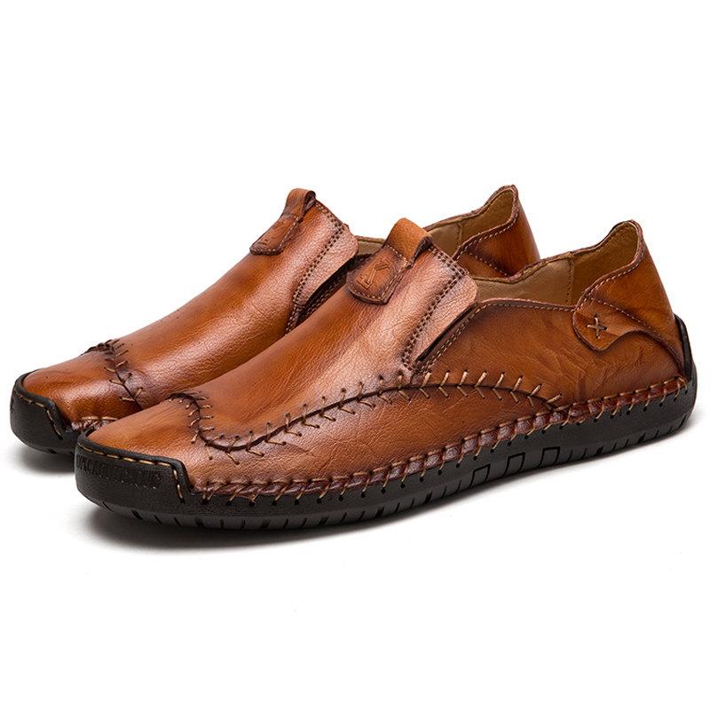 Men's Hand-Stitched Casual Shoes with Soft Rubber Sole