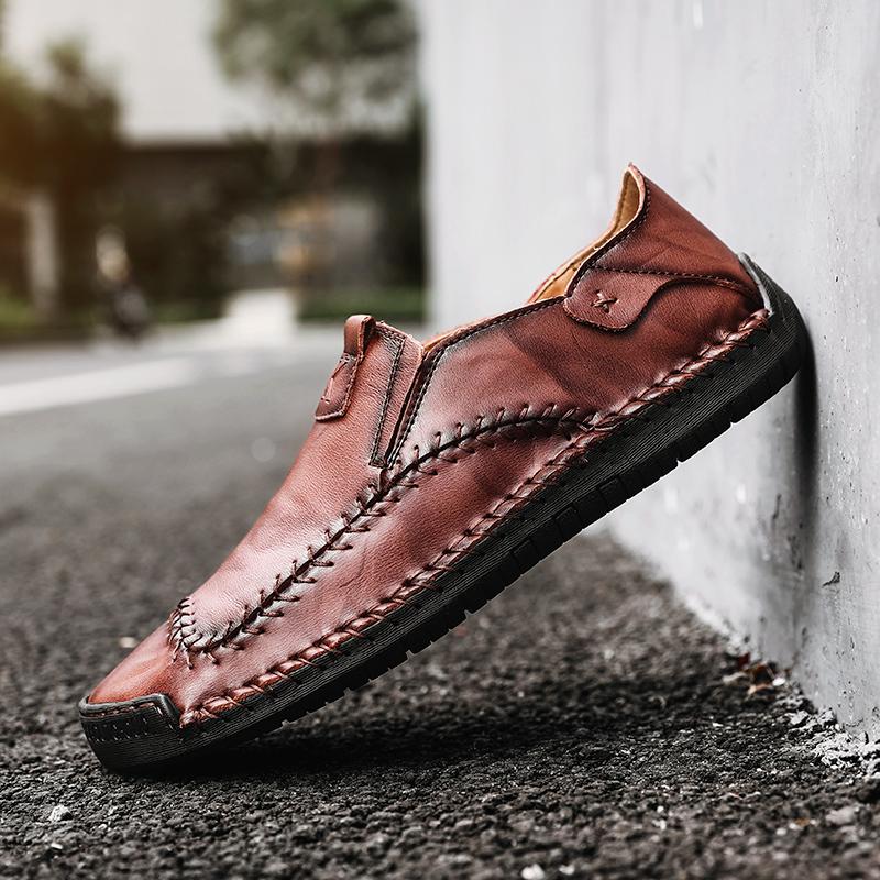 Men's Hand-Stitched Casual Shoes with Soft Rubber Sole