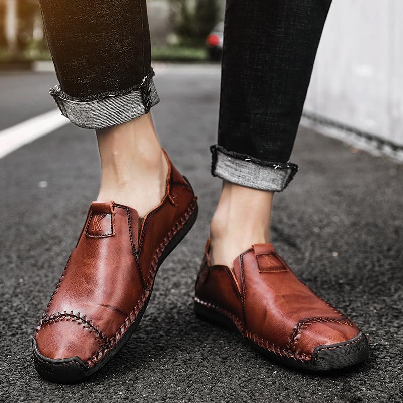Men's Hand-Stitched Casual Shoes with Soft Rubber Sole