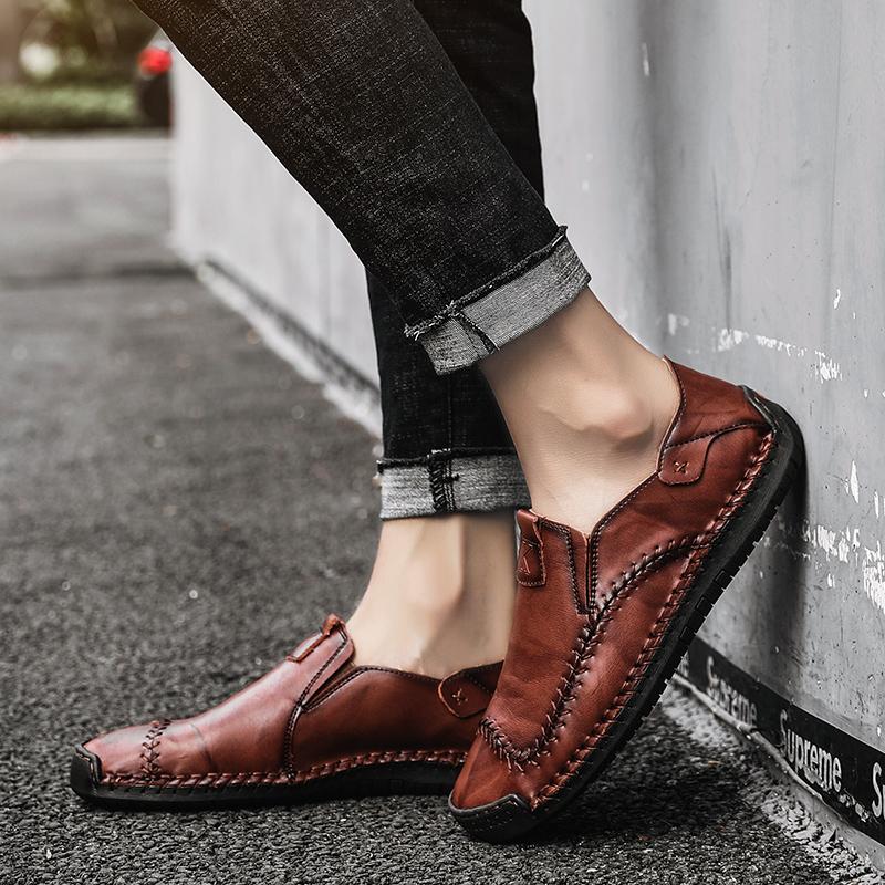 Men's Hand-Stitched Casual Shoes with Soft Rubber Sole