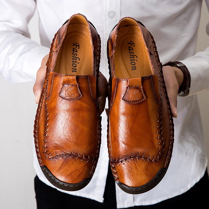 Men's Hand-Stitched Casual Shoes with Soft Rubber Sole