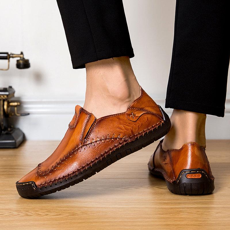 Men's Hand-Stitched Casual Shoes with Soft Rubber Sole