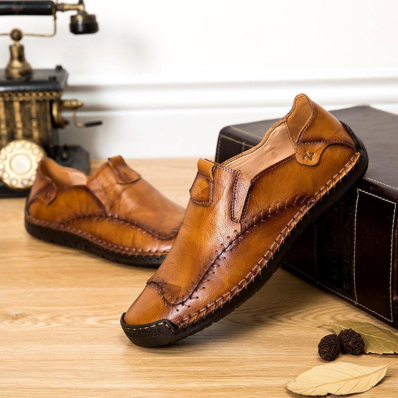 Men's Hand-Stitched Casual Shoes with Soft Rubber Sole