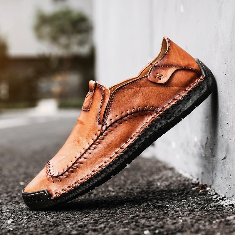 Men's Hand-Stitched Casual Shoes with Soft Rubber Sole