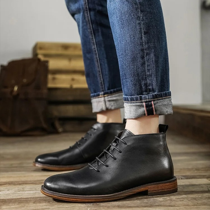 Men's Premium Full-Grain Dress Boots with Rubber Outsole