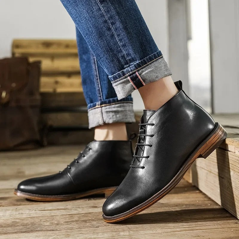 Men's Premium Full-Grain Dress Boots with Rubber Outsole