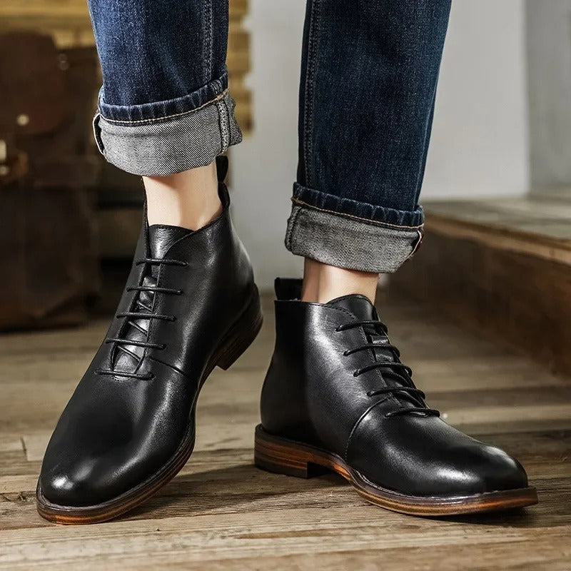 Men's Premium Full-Grain Dress Boots with Rubber Outsole